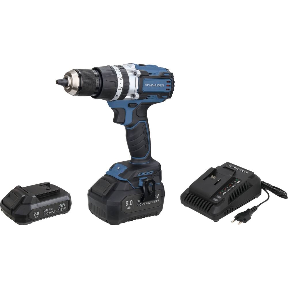 Perceuse/visseuse à percussions 20V - batterie 2Ah Li-ion - batterie 5Ah Li-ion - chargeur SCHNEIDER ELECTRO - 50954