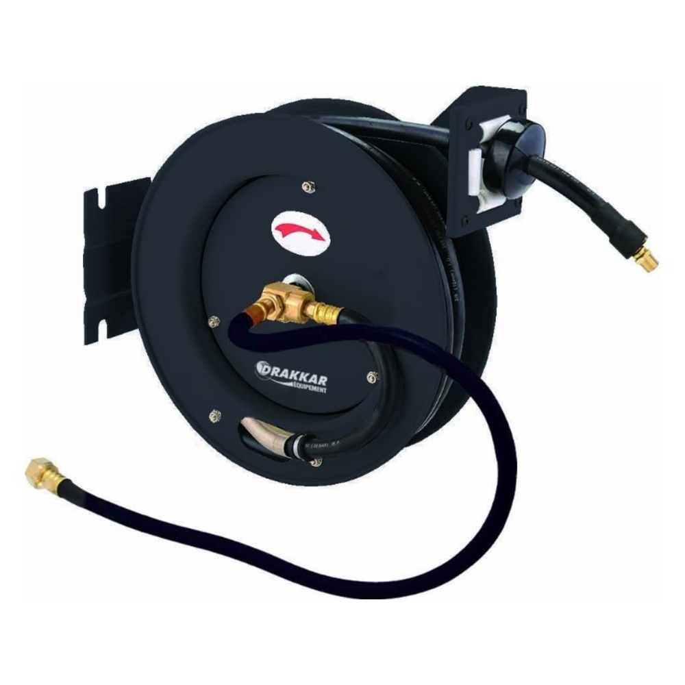 Enrouleur automatique métallique de tuyau d'air caoutchouc 10m+1m 20 bar 10x15mm DRAKKAR - 51309 