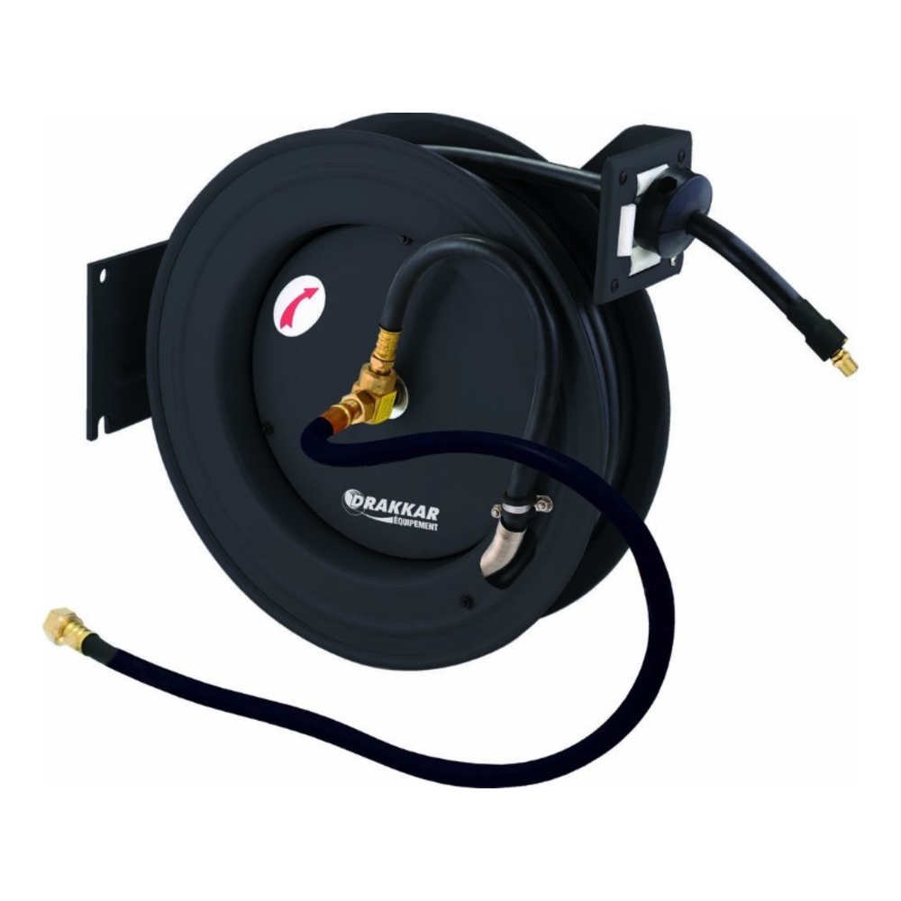Enrouleur automatique métallique de tuyau d'air 15m+1m 20 bar 10x15mm DRAKKAR - 51316