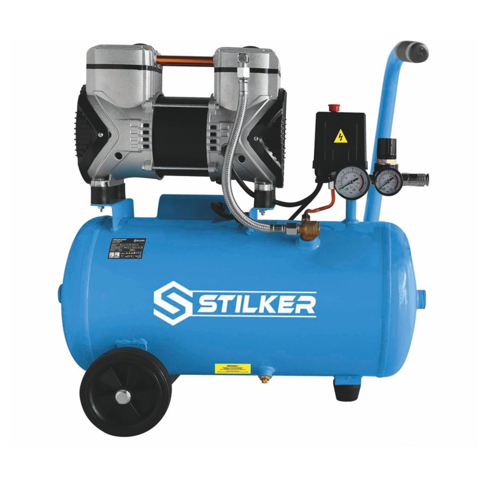 Compresseur 24L 8 bar 1,5CV 230V silencieux STILKER - 51404