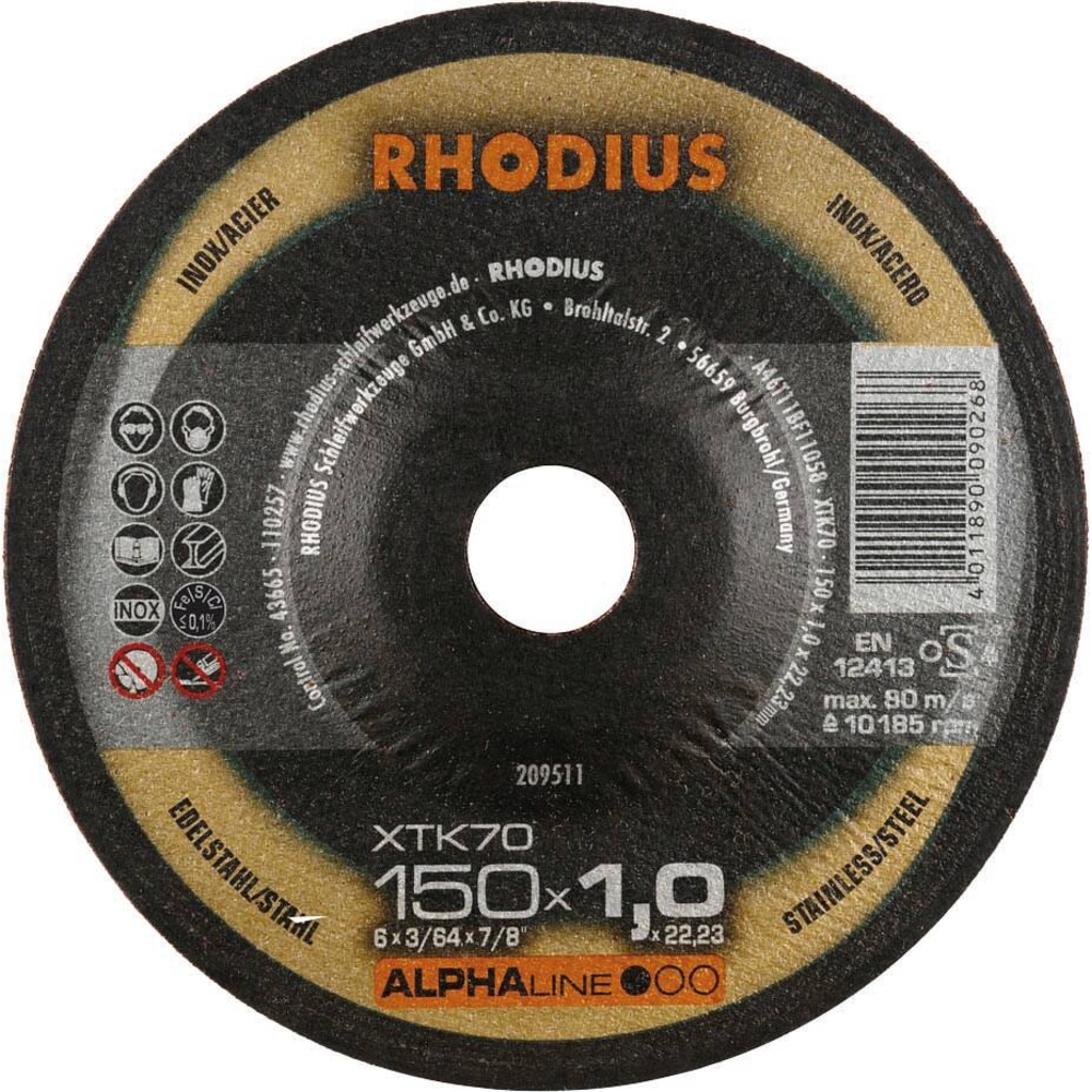 Disque à tronçonner XTK70 230x1,9x22mm - lot de 25 pcs RHODIUS - 55551