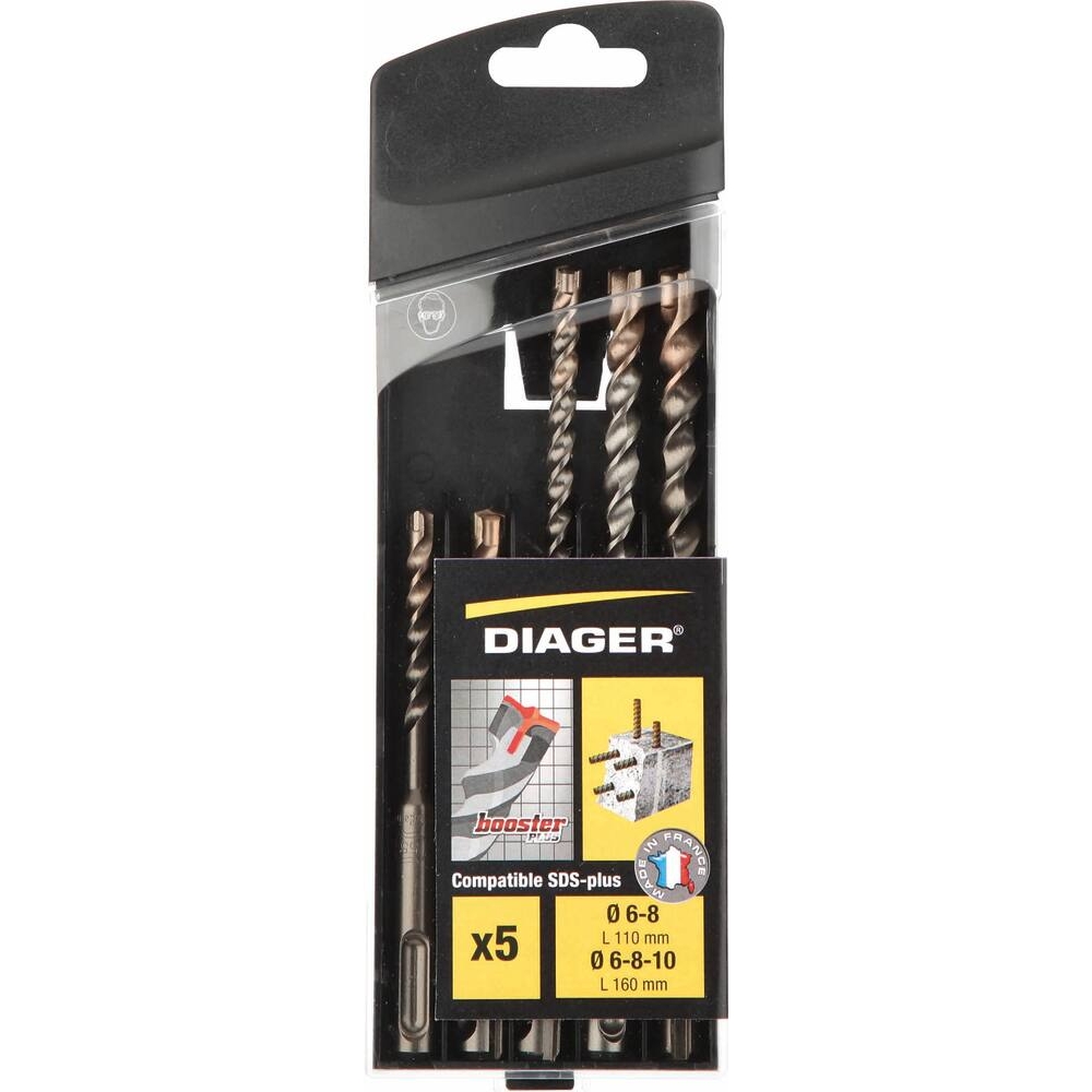 Coffret PVC de 5 forets béton SDS+ booster 3 taillants DIAGER - 55561