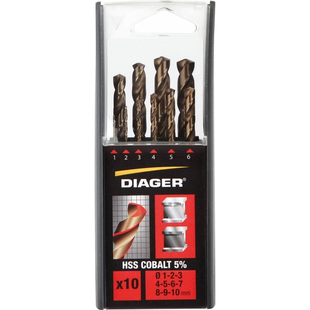 Coffret PVC de 10 forets métaux HSS 5% cobalt Ø1 à 10mm - DIAGER - 55569
