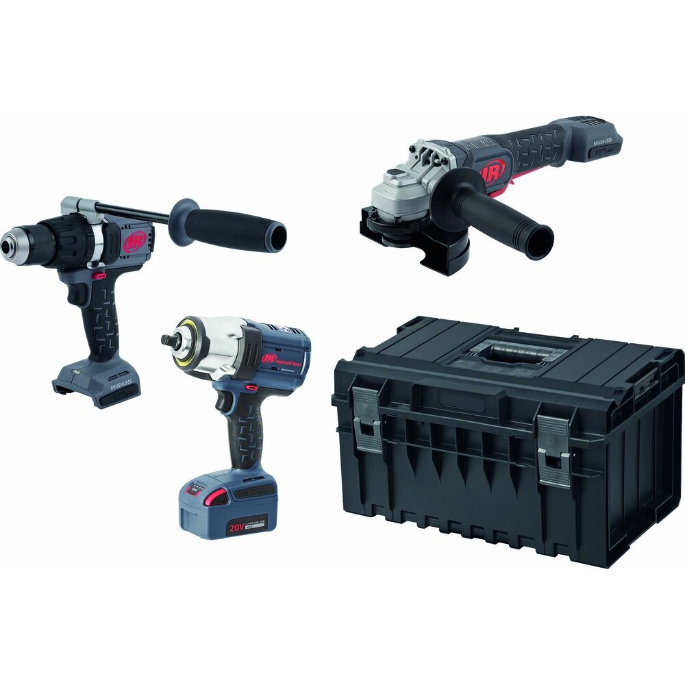 Pack 20V perceuse 125Nm-meuleuse 125mm-1 clé a chocs 1/2 2040Nm-2 batt. 5Ah - boîte de rangement INGERSOLL RAND - 55595