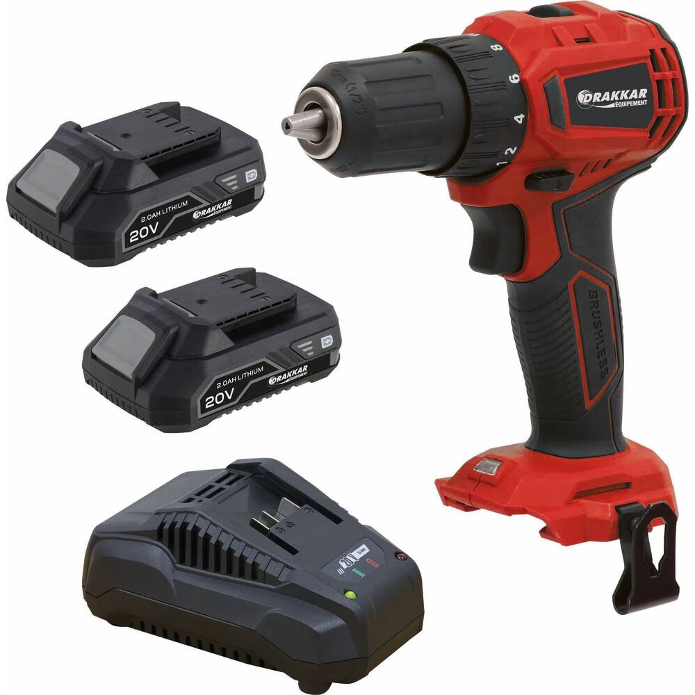 Perceuse visseuse brushless 20V 40Nm 2 batteries 2Ah Li-ion - mallette DRAKKAR - 55882