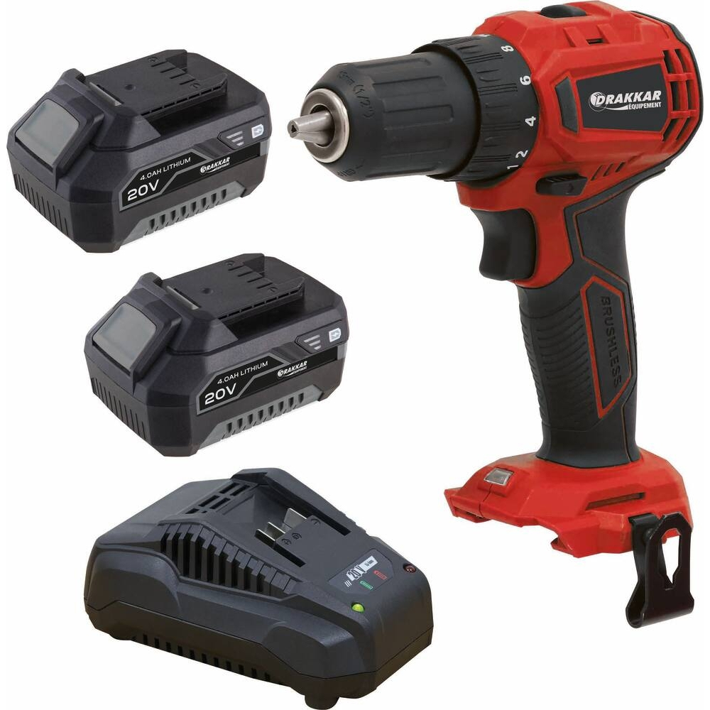 PERCEUSE/VISSEUSE 20V 40NM BRUSHLESS 2 BATTERIES 4AH + CHARGEUR 3A - DRAKKAR EQUIPEMENT - 55886