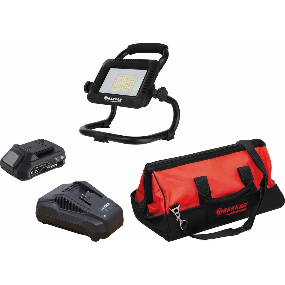 Projecteur LED 35W 5000 lumens 20V avec 1 batterie 2Ah Li-ion - chargeur - sac de transport DRAKKAR - 55942