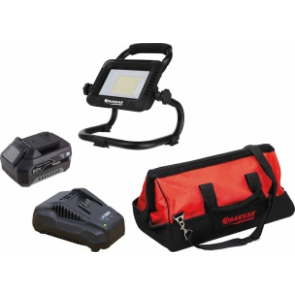 PROJECTEUR LED 35W 5000 LUMENS 20V AVEC 1 BATTERIE 4AH + CHARGEUR + SAC - DRAKKAR EQUIPEMENT - 55946