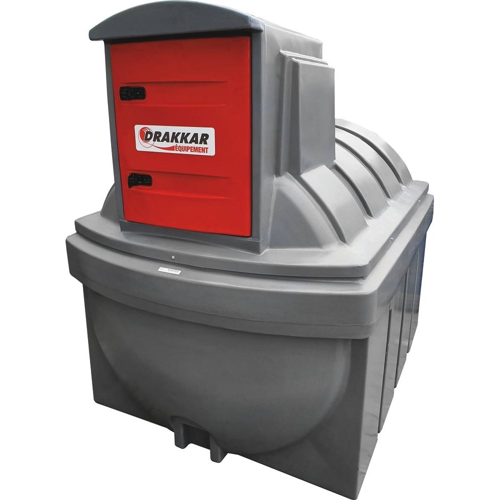 Cuve de stockage gasoil PEHD 2500L double paroi avec armoire intégrée pour station à gasoil 230V 56 l/min et pistolet automatique/compteur/filtre DRAKKAR - 56020