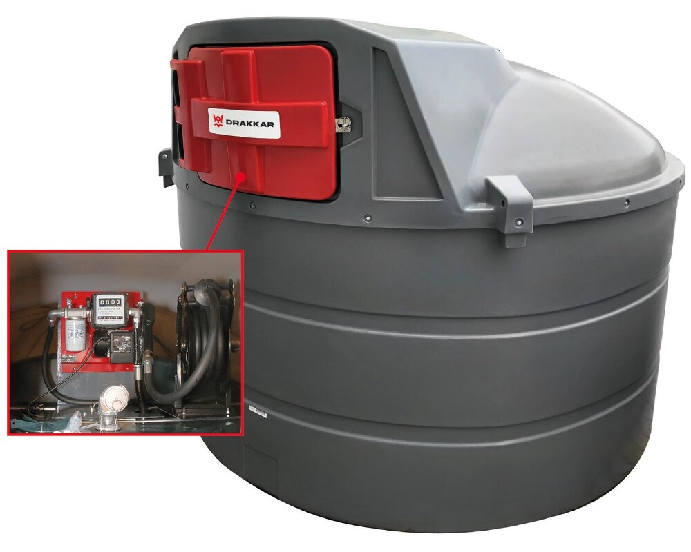 Cuve de stockage gasoil PEHD 5000L DP avec armoire intégrée pour station à gasoil 230V 60 l/min et pistolet automatique/compteur/filtre et enrouleur tuyau automatique 8m DRAKKAR EQUIPEMENT - 56028