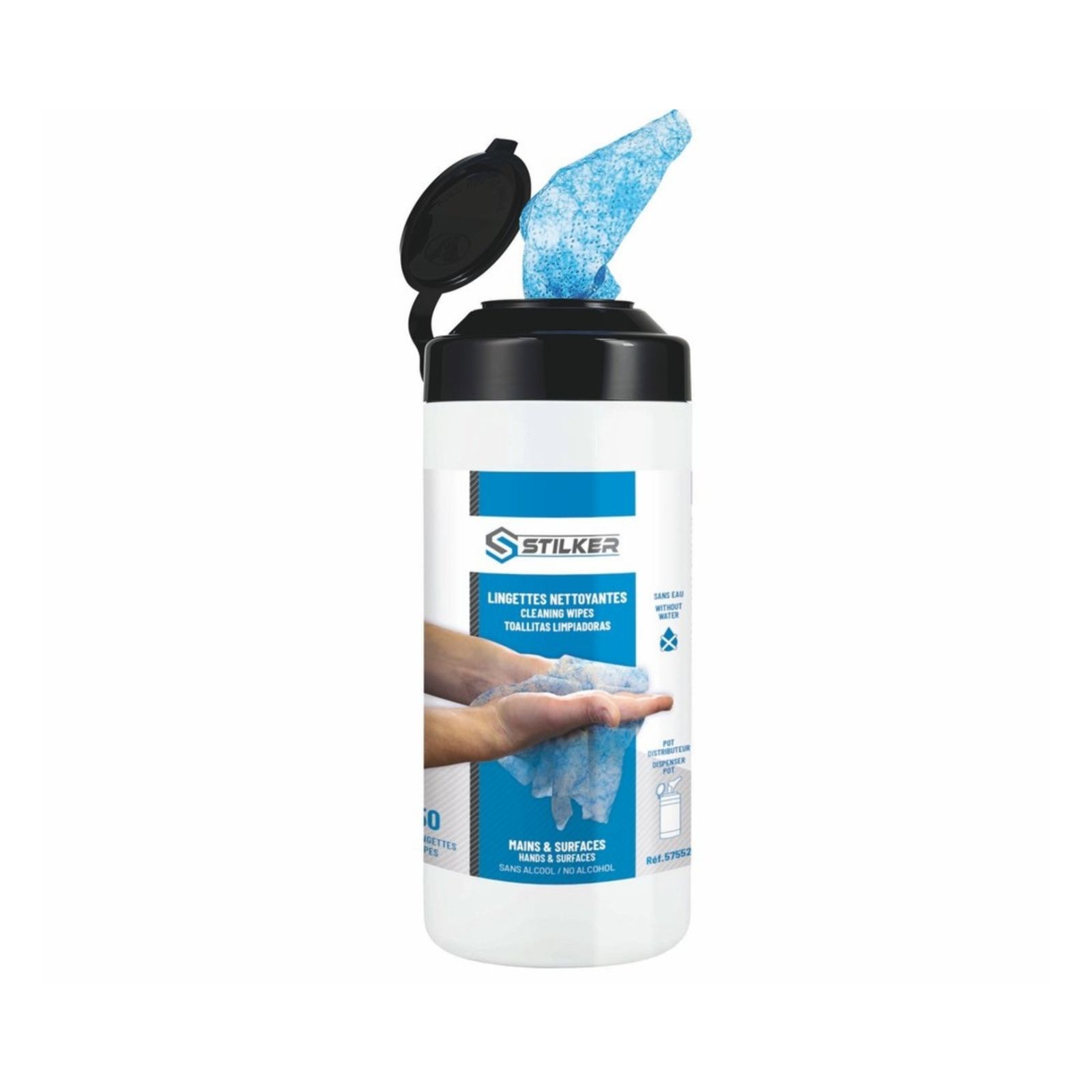 Lingettes nettoyantes mains 300x200mm - pot distributeur de 50 lingettes STILKER - 57552