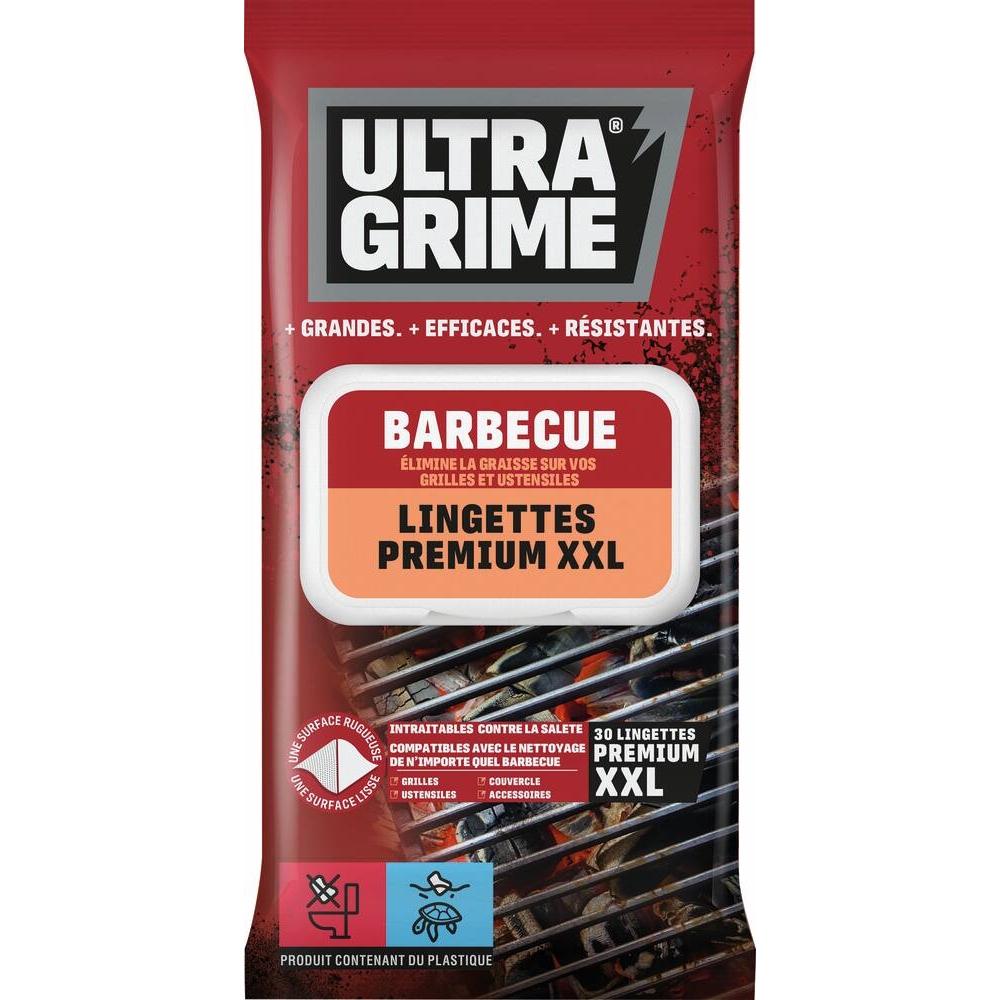 Lingettes nettoyantes spécial barbecue premium XXL 380x250mm - boîte de 30 lingettes ULTRA GRIME - 57572