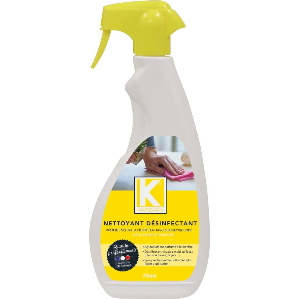 Désinfectant et nettoyant multi-surfaces virucide parfum menthe - flacon spray de 750ml KARZHAN - 57615