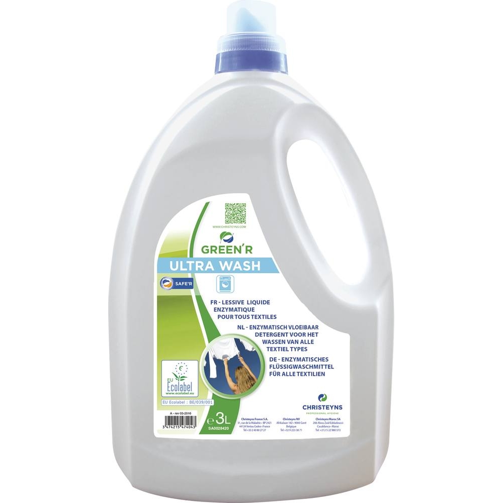 Lessive liquide extra concentrée hypoallergénique ECOLABEL - bidon de 3L (33 lavages) CHRISTEYNS - 58005