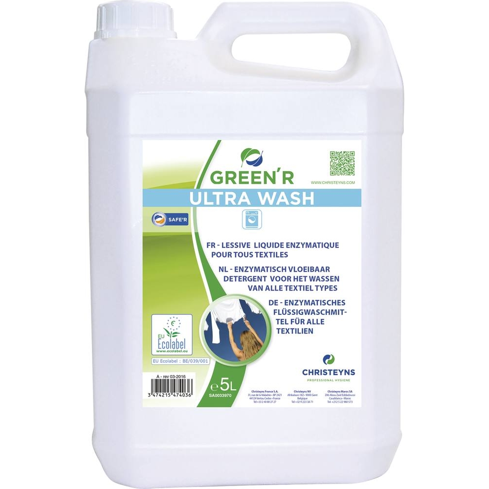 Lessive liquide extra concentrée hypoallergénique ECOLABEL - bidon de 5L CHRISTEYNS - 58010