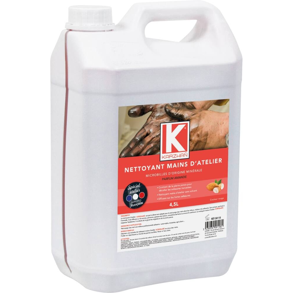 Nettoyant mains d'atelier rouge parfum amande - bidon de 4,5L KARZHAN - 58118