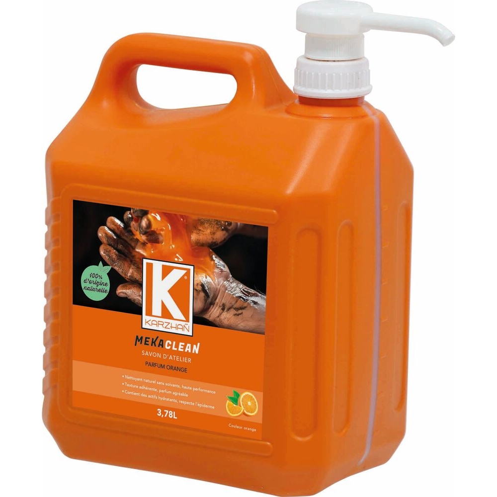 Nettoyant mains d'atelier MEKACLEAN KARZHAN, parfum orange - bidon de 3,78L avec pompe KARZHAN - 58150