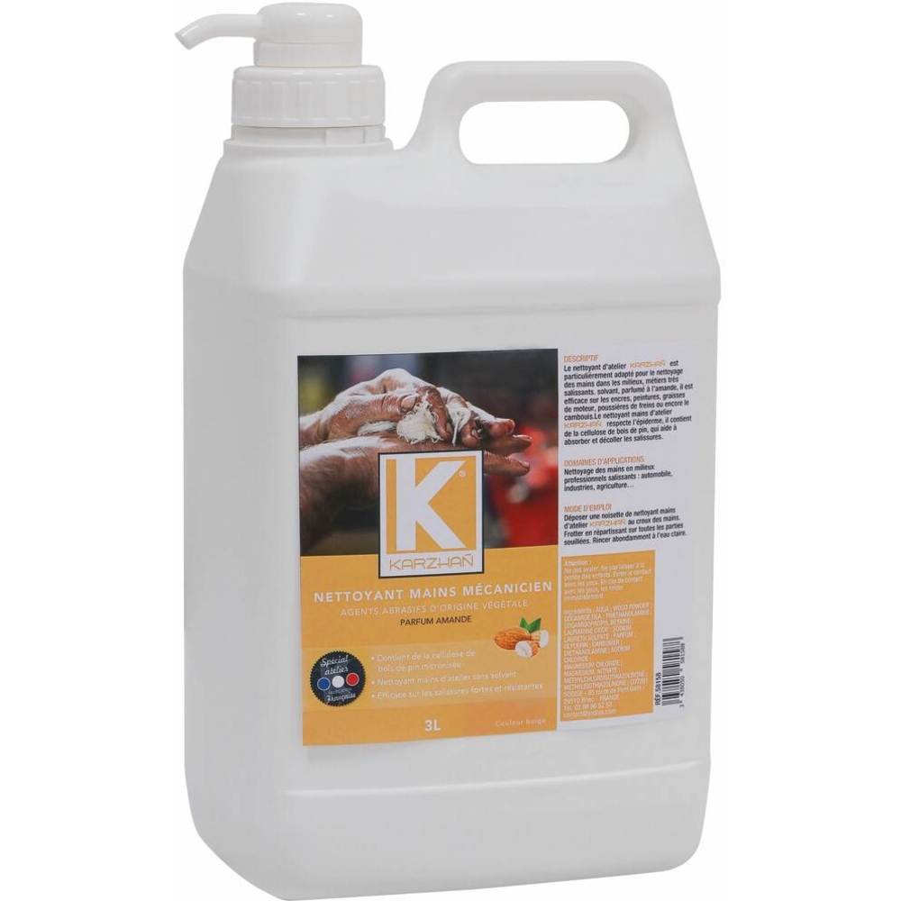 Nettoyant mains mécanicien beige parfum amande - jerrican avec pompe de 3L KARZHAN - 58158
