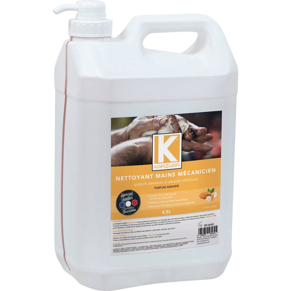 Nettoyant mains mécanicien beige parfum amande - bidon de 4,5L avec pompe KARZHAN - 58162