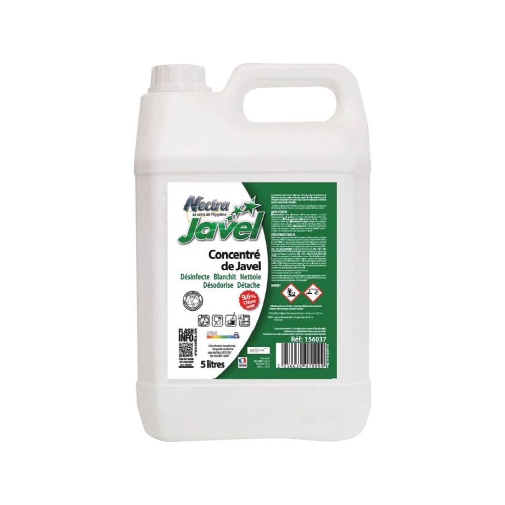 Eau de javel à 9,6% de concentration active - bidon de 5L - 58200