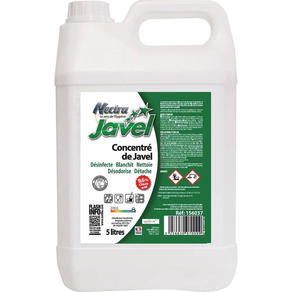Eau de javel à 9,6% de concentration active - bidon de 5L NECTRA - 58200