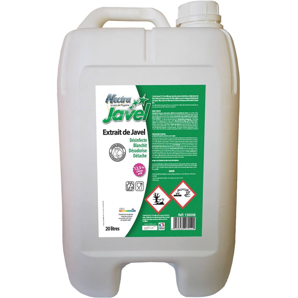 Eau de javel à 12,5% de concentration active - bidon de 20L NECTRA - 58204