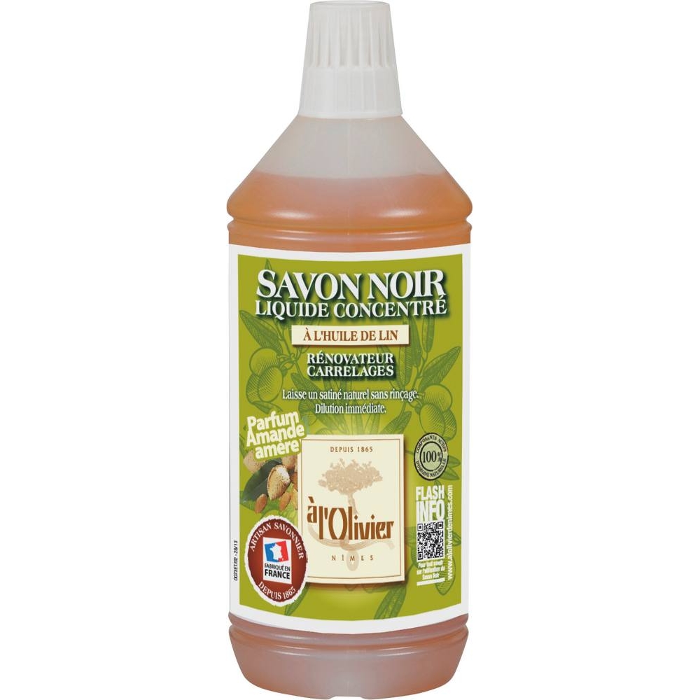 Savon noir liquide à l'huile de lin parfum amande - bouteille de 1L A L'OLIVIER - 58380