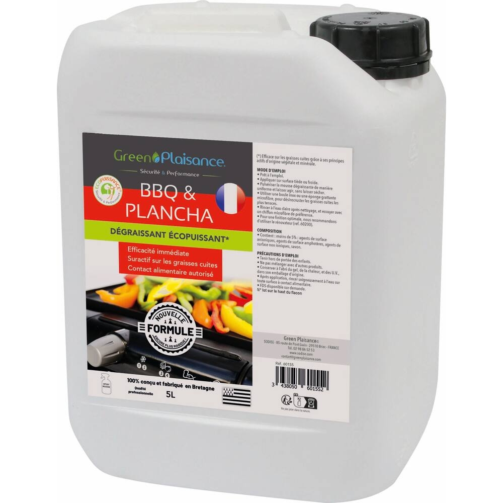 Dégraissant écopuissant pour barbecue et plancha nouvelle formule - recharge de 5L GREEN PLAISANCE - 60155