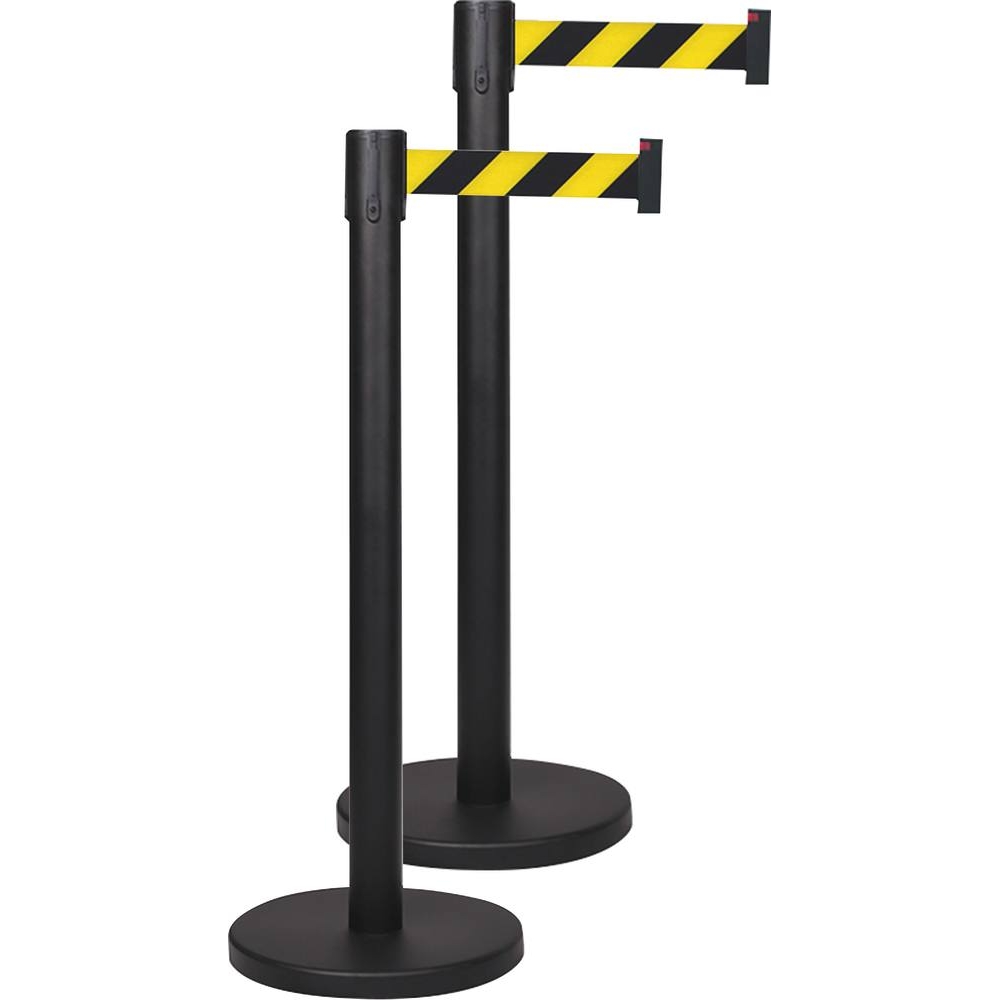 Poteau avec dérouleur de sangle automatique jaune/noir 48mmx2,3m - lot de 2 pcs - 61550