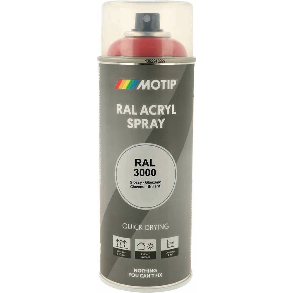 Peinture acrylique RAL 3000 rouge feu - aérosol de 400ml MOTIP - 62613