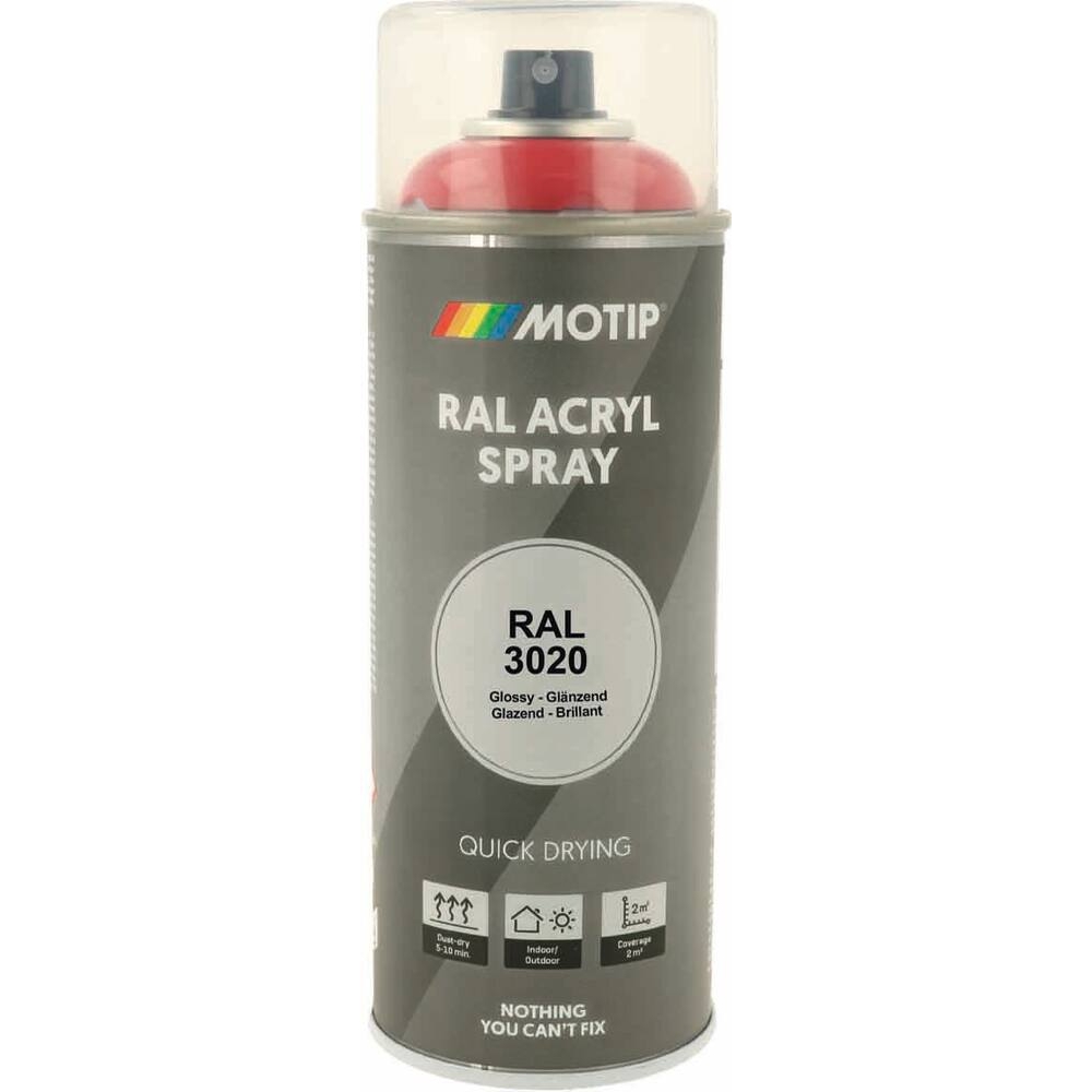 Peinture acrylique RAL 3020 rouge signalisation - aérosol de 400ml MOTIP - 62617