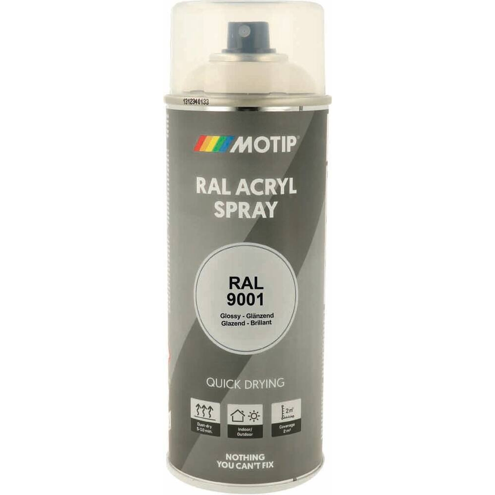 Peinture acrylique RAL 9001 blanc crème - aérosol de 400ml MOTIP - 62642