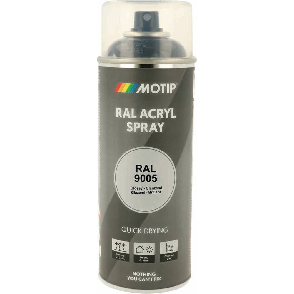 Peinture acrylique RAL 9005 noir foncé - aérosol de 400ml MOTIP - 62645