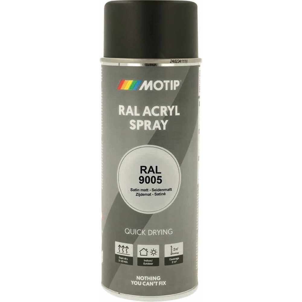Peinture acrylique RAL 9005 noir profond satiné - aérosol de 400ml MOTIP - 62646