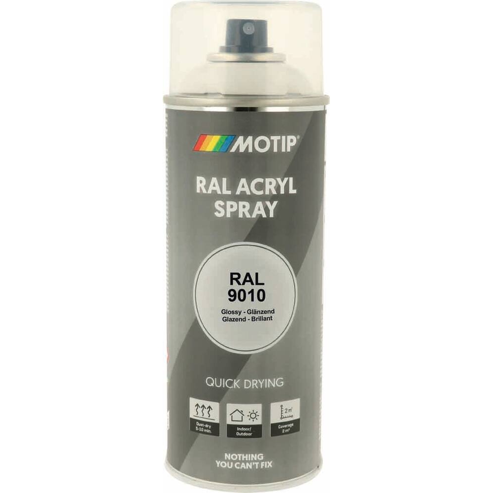 Peinture acrylique RAL 9010 blanc pur - aérosol de 400ml MOTIP - 62648