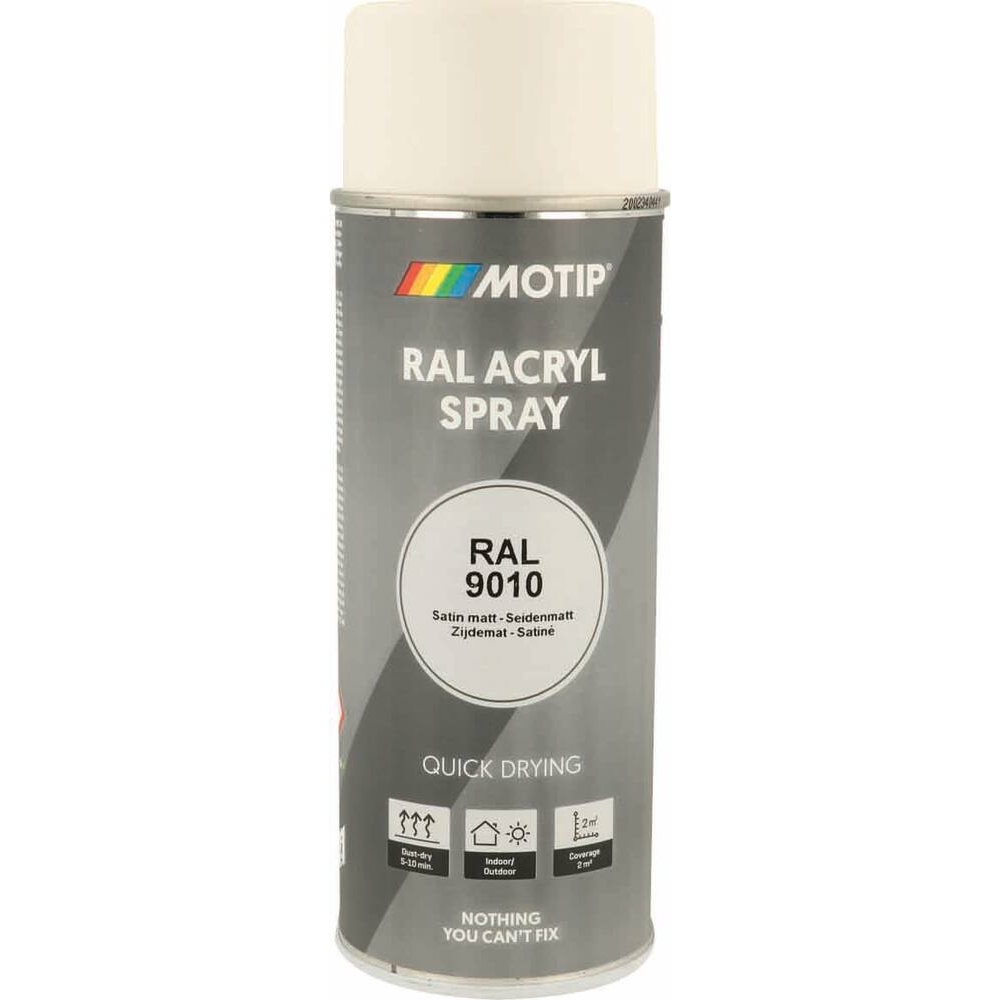 Peinture acrylique RAL 9010 blanc pur satiné - aérosol de 400ml MOTIP - 62651