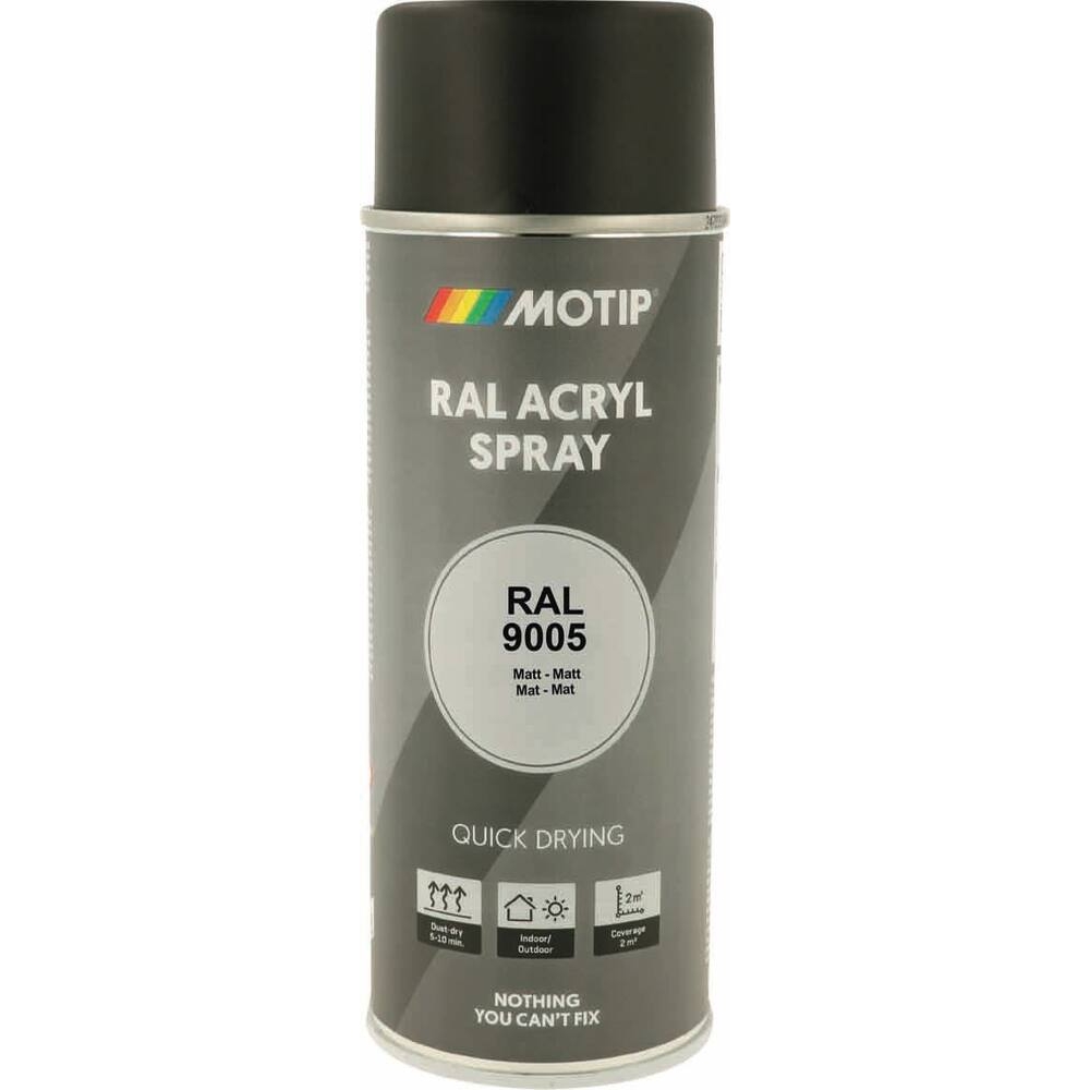 Peinture acrylique RAL 9005 noir foncé MAT - aérosol de 400ml MOTIP - 62654