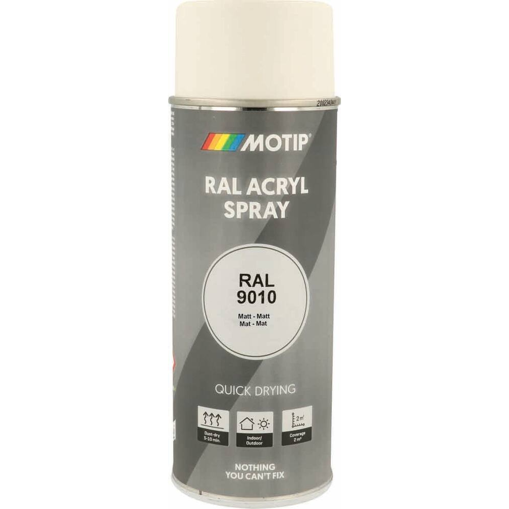 Peinture acrylique RAL 9010 blanc pur MAT - aérosol de 400ml MOTIP - 62655