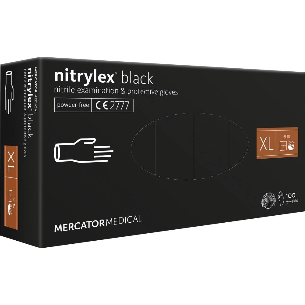 Gants jetables ambidextres nitrile 240mm 0,09mm noir T10 - Lot de 100 boîtes de 100 - MERCATOR - 65036.100