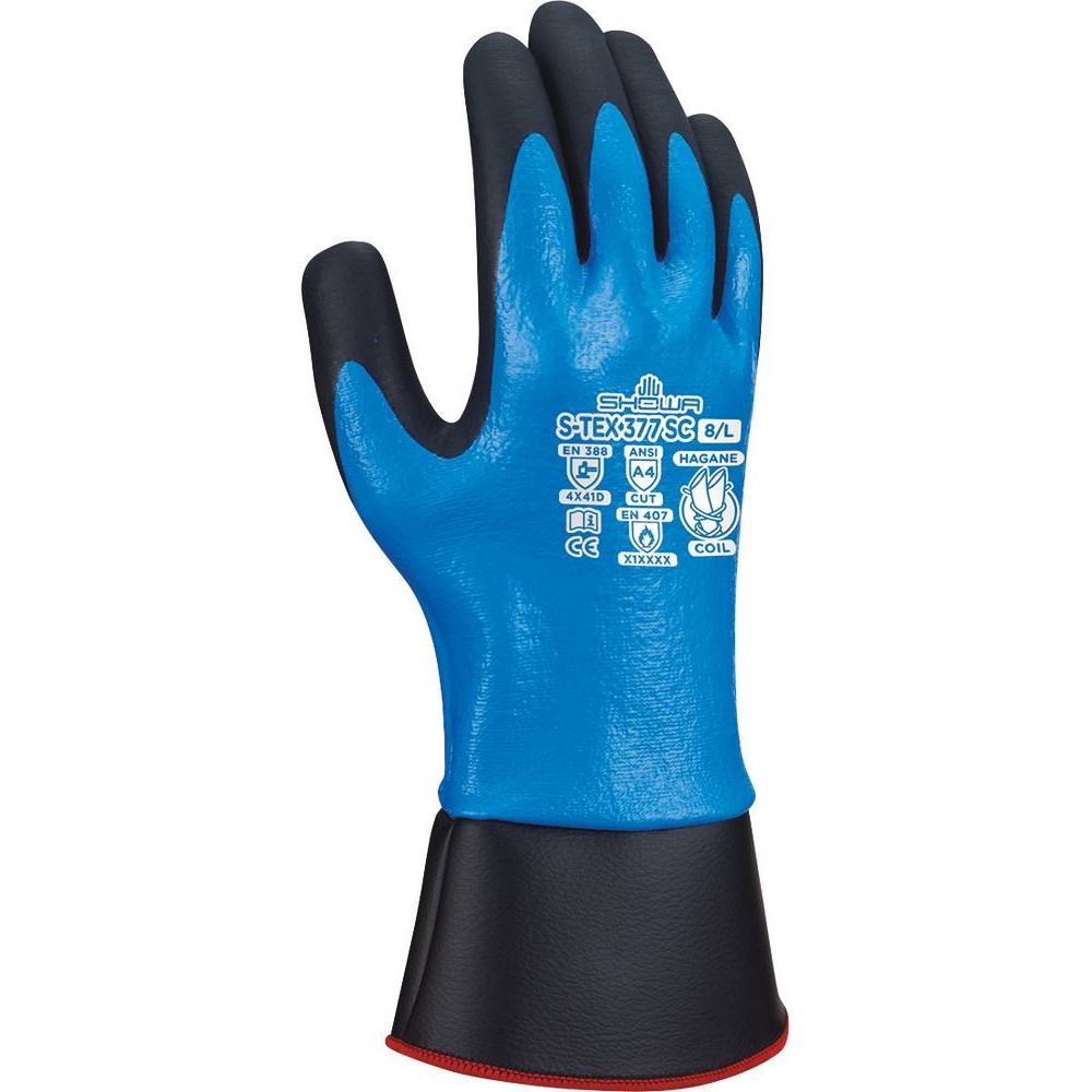 Gants anti coupure enduit nitrile 3/4 dos avec manchette de sécurité Taille 8 SHOWA - 65120