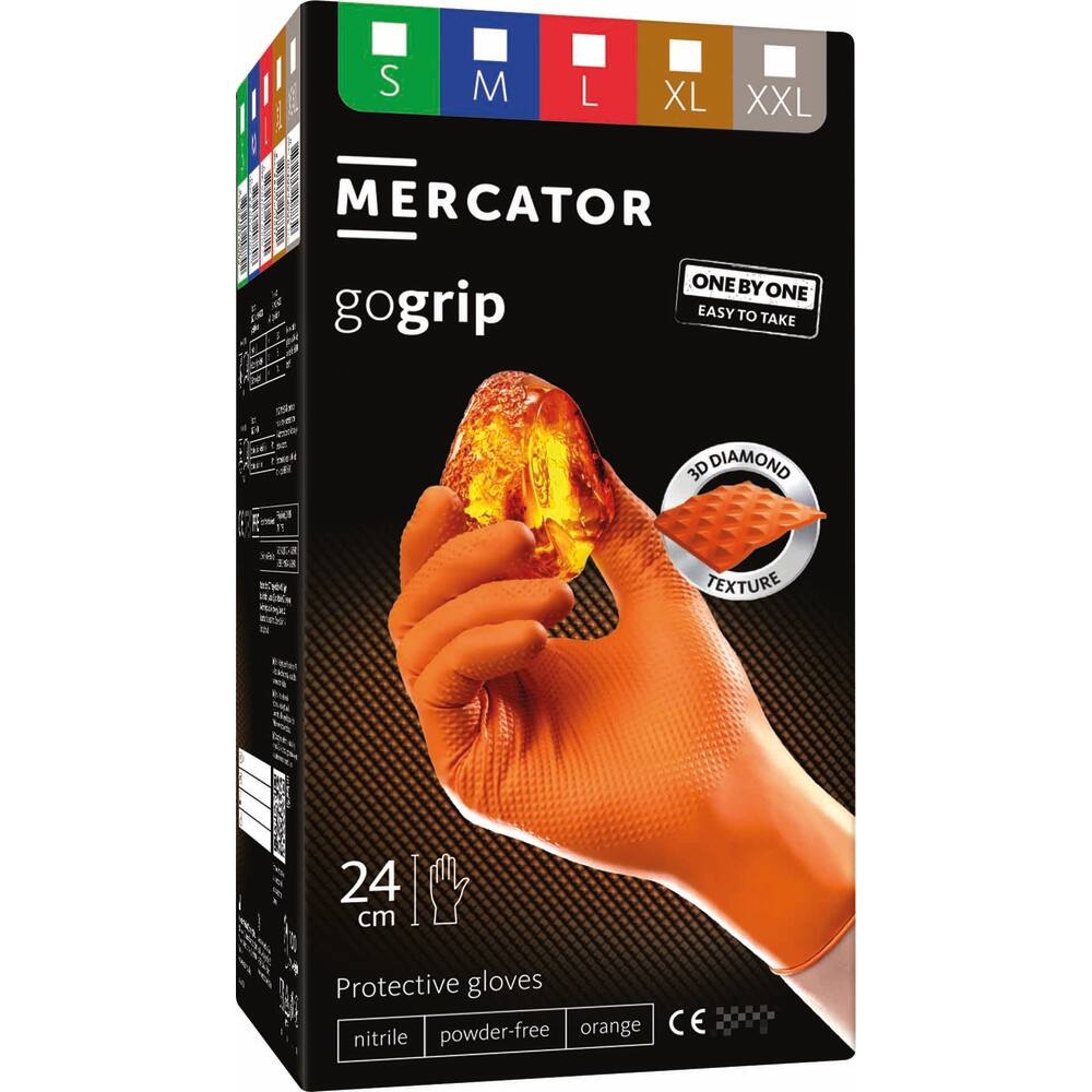 BOITE DE 100 GANTS NITRILE MERCATOR ORANGE - ONE BY ONE - XL - MERCATOR - 65165
