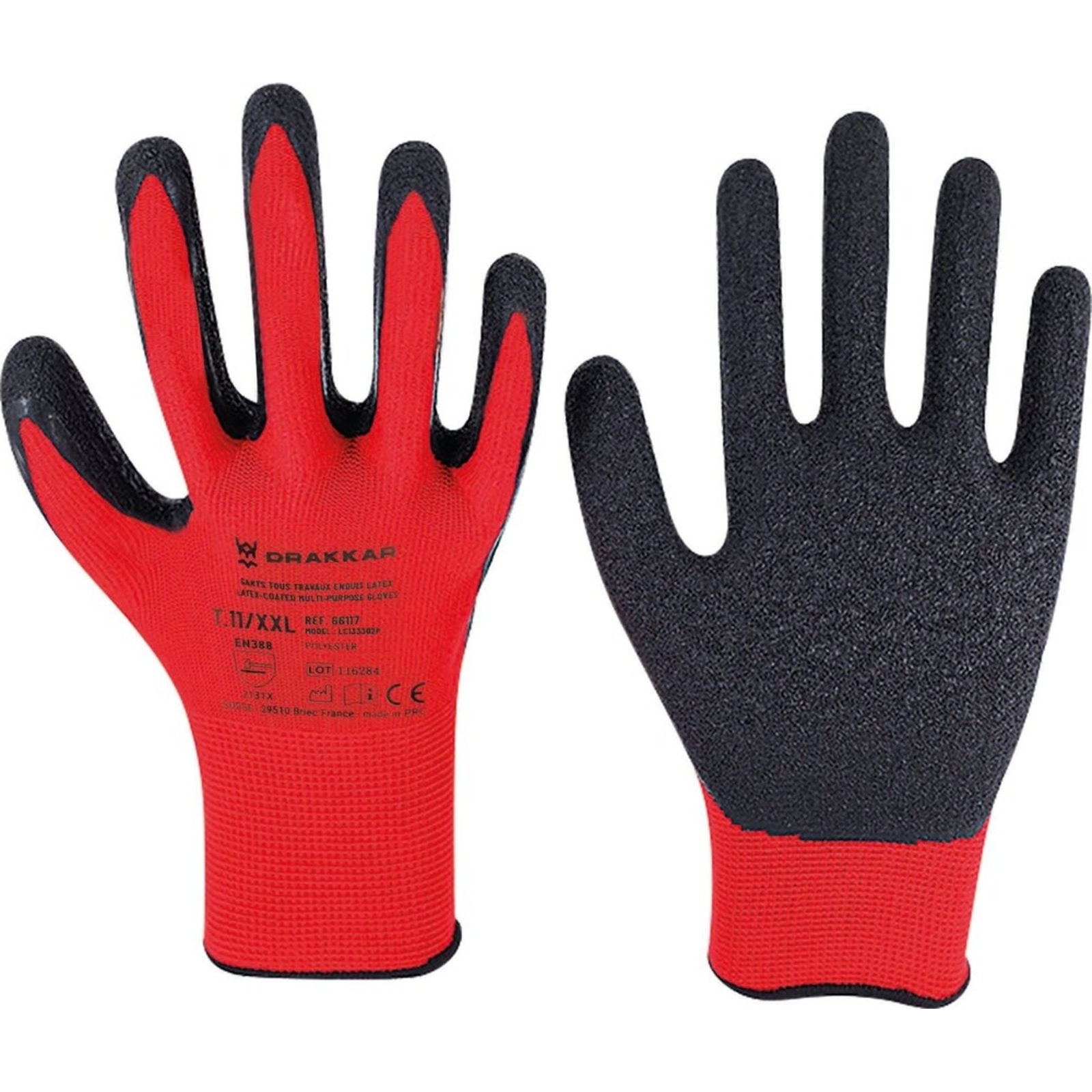 Gants tous travaux enduit latex rouge - DRAKKAR
