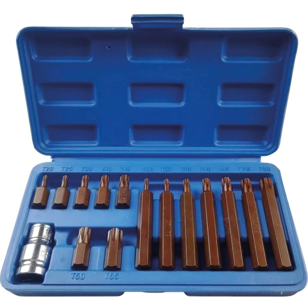 Embout hexagonal 10mm Torx de T20 à T55 avec douille 1/2 porte-embouts - coffret PVC de 15 pcs STILKER - 68153