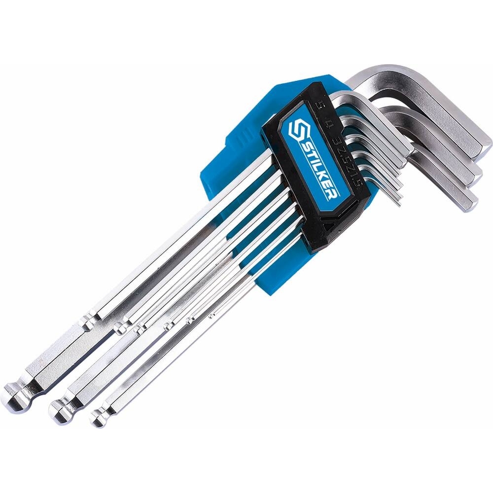 CLÉS MÂLES COUDÉES HEXAGONALES LONGUES DE 1,5 À 10MM - ÉTUI PIVOTANT DE 9 PCS - STILKER - 68403