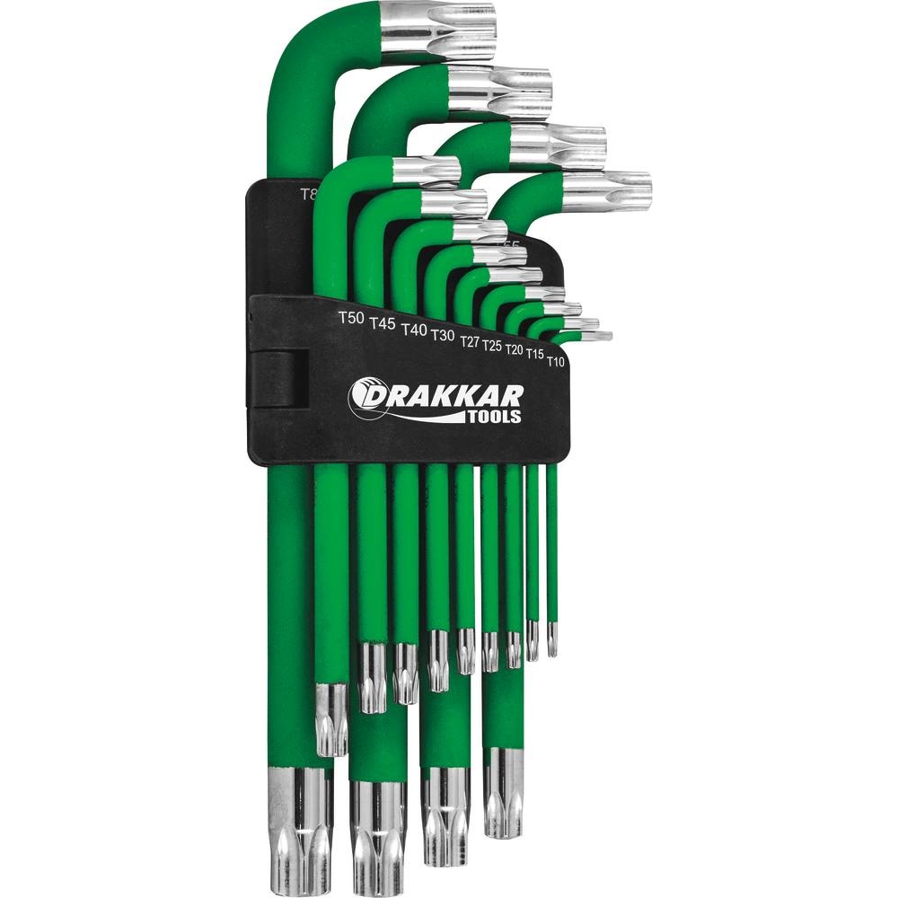 Clés mâles coudées Torx longues magnétiques de T10 à T80 - étui pivotant de 13 pcs sur carte DRAKKAR TOOLS - 68411