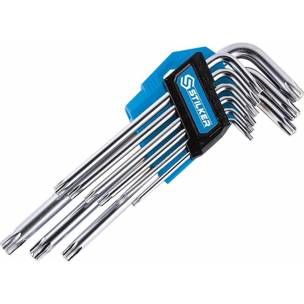 CLÉS MÂLES COUDÉES TORX® LONGUES DE T10 À T50 - ÉTUI PIVOTANT DE 9 PCS - STILKER - 68414