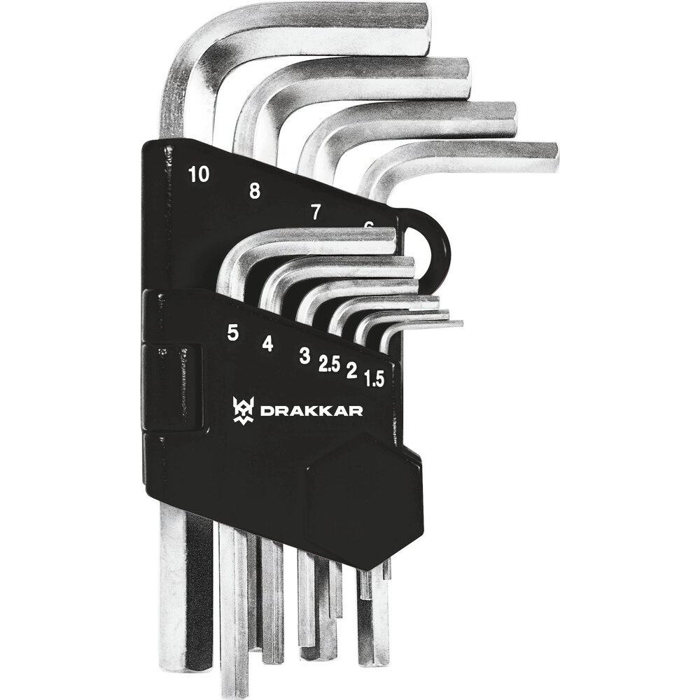 Clés mâles coudées hexagonales courtes de 1,5 à 10mm - étui pivotant de 10 pcs DRAKKAR TOOLS - 68416