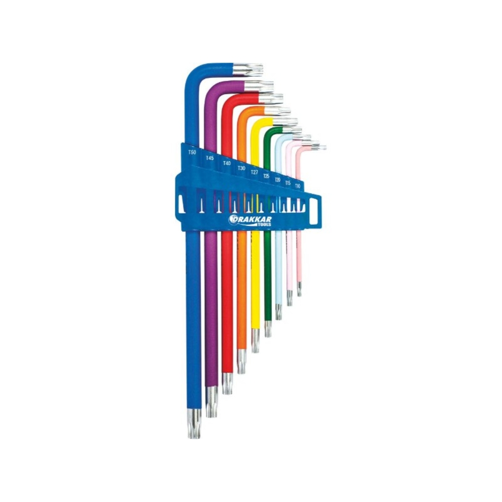 Clés mâles coudées torx extra longues alésées de tt10 à tt50 DRAKKAR TOOLS - 68424