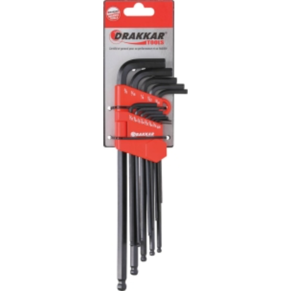 13 CLES MALES COUDEES HEXAGONALES EXTRA LONGUES EMBOUT SPHERIQUE S/ CARTE - DRAKKAR TOOLS - 68429