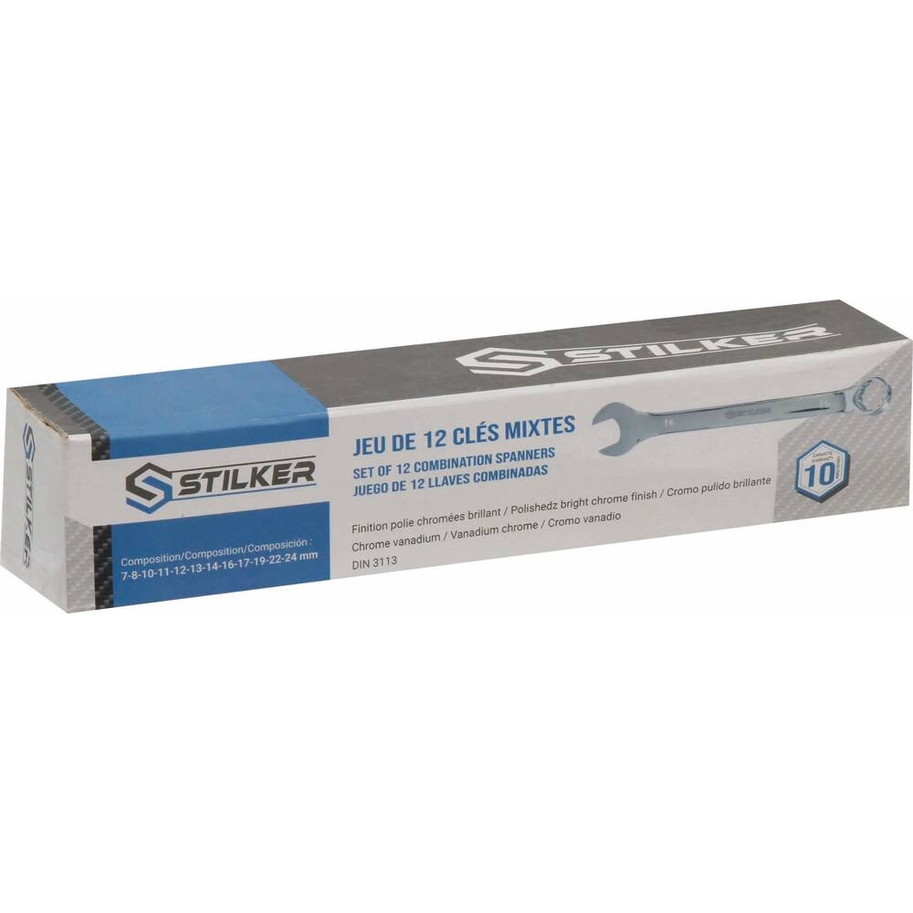 Clés mixtes de 7 à 24mm full polish - trousse de 12 pcs STILKER - 68637